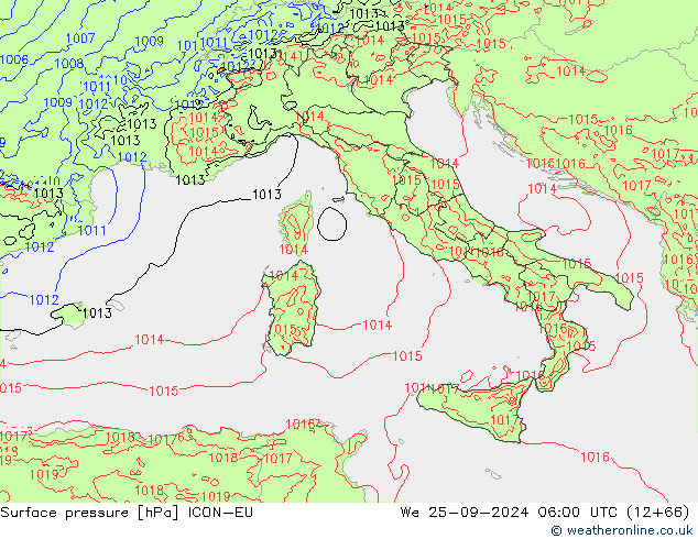 Atmosférický tlak ICON-EU St 25.09.2024 06 UTC