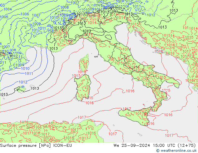 Presión superficial ICON-EU mié 25.09.2024 15 UTC