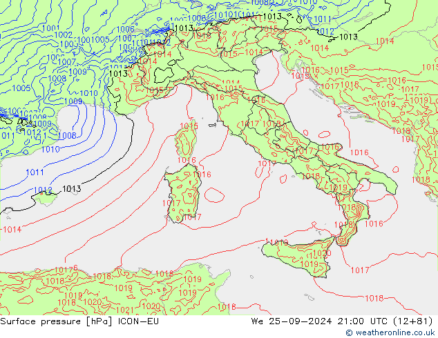 Yer basıncı ICON-EU Çar 25.09.2024 21 UTC