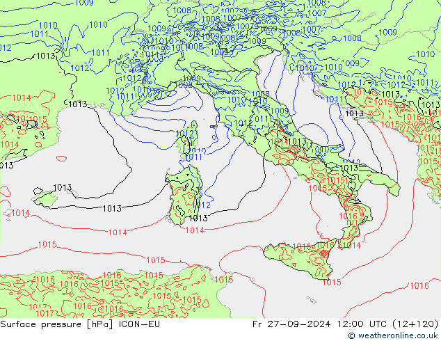 приземное давление ICON-EU пт 27.09.2024 12 UTC