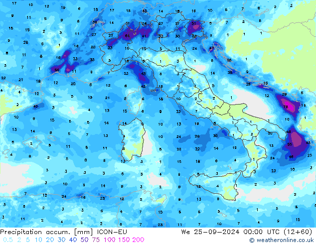 Precipitation accum. ICON-EU  25.09.2024 00 UTC