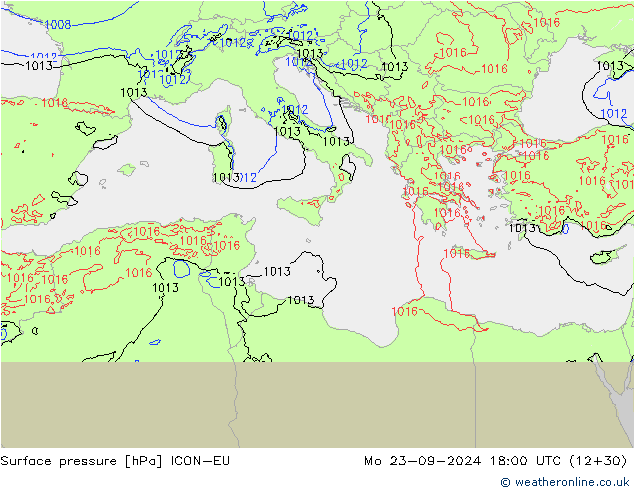 Surface pressure ICON-EU Mo 23.09.2024 18 UTC