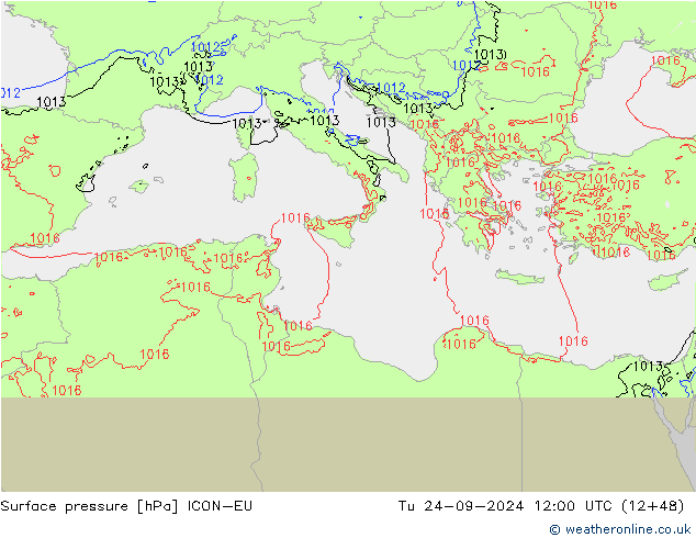 pressão do solo ICON-EU Ter 24.09.2024 12 UTC