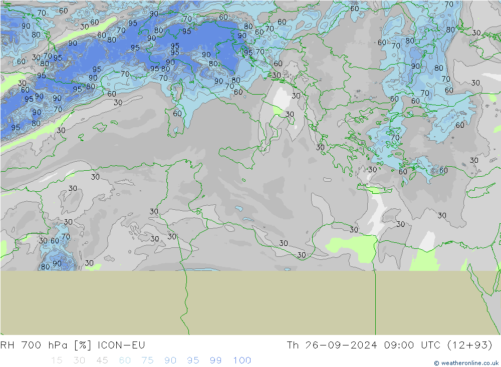 RH 700 hPa ICON-EU Th 26.09.2024 09 UTC