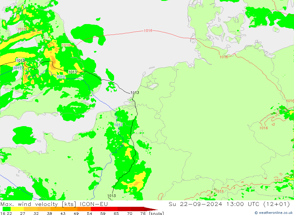 Max. wind velocity ICON-EU dom 22.09.2024 13 UTC