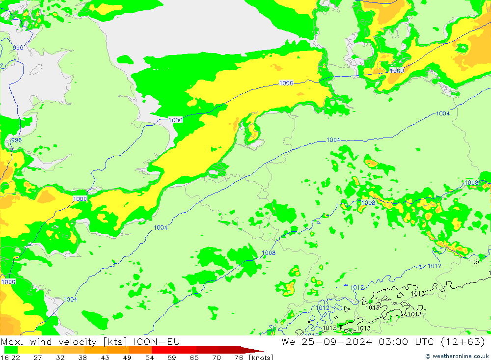 Max. wind velocity ICON-EU mer 25.09.2024 03 UTC