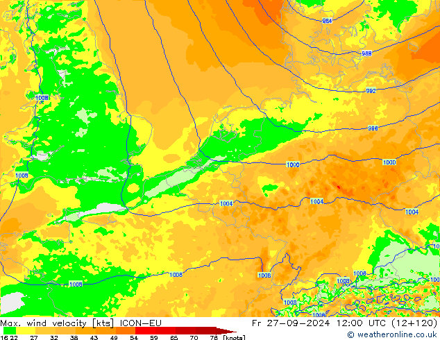 Windböen ICON-EU Fr 27.09.2024 12 UTC