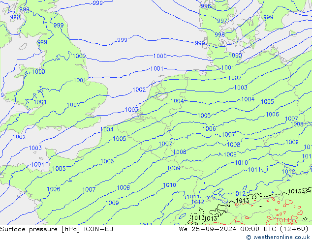 Yer basıncı ICON-EU Çar 25.09.2024 00 UTC