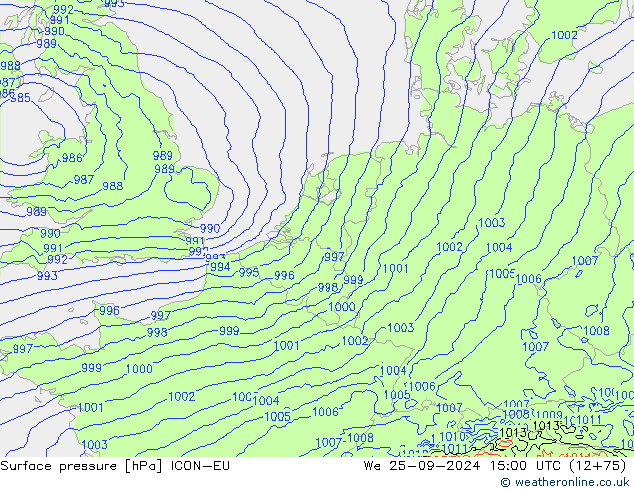 Presión superficial ICON-EU mié 25.09.2024 15 UTC