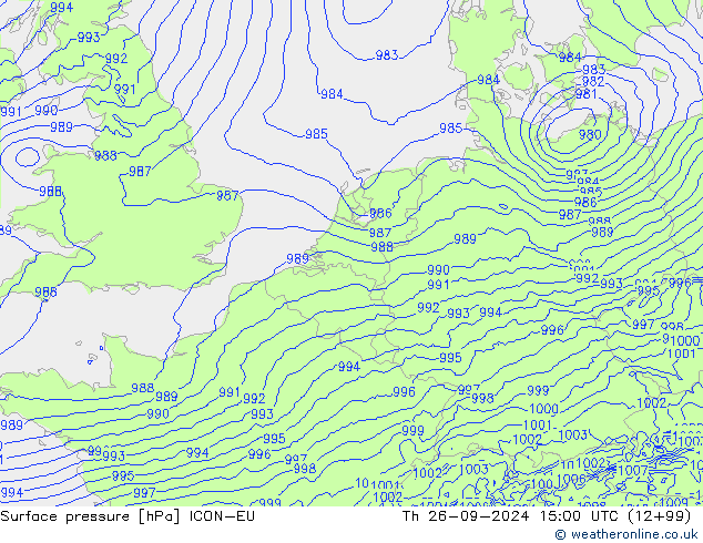 Pressione al suolo ICON-EU gio 26.09.2024 15 UTC