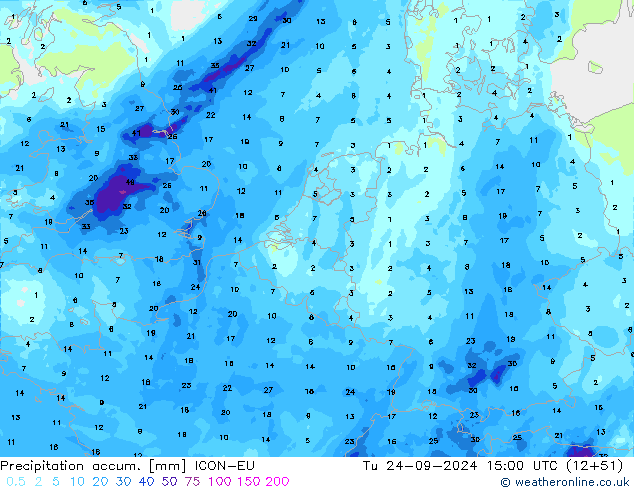 Totale neerslag ICON-EU di 24.09.2024 15 UTC