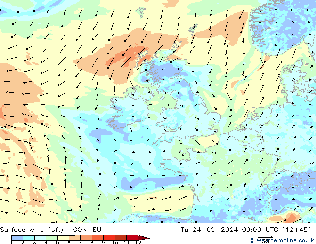 ве�Bе�@ 10 m (bft) ICON-EU вт 24.09.2024 09 UTC