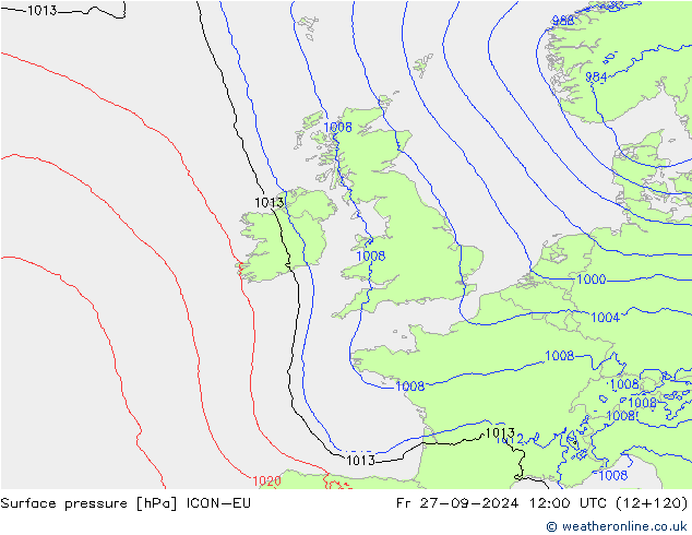 Luchtdruk (Grond) ICON-EU vr 27.09.2024 12 UTC