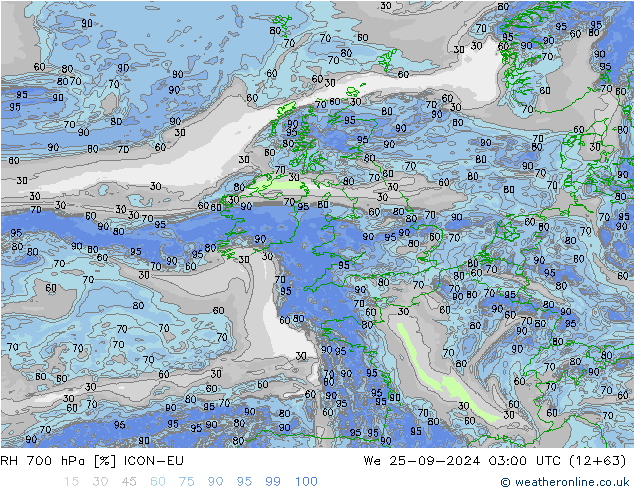 RH 700 hPa ICON-EU We 25.09.2024 03 UTC