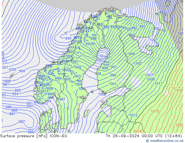 Atmosférický tlak ICON-EU Čt 26.09.2024 00 UTC