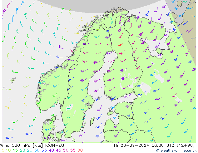 ветер 500 гПа ICON-EU чт 26.09.2024 06 UTC