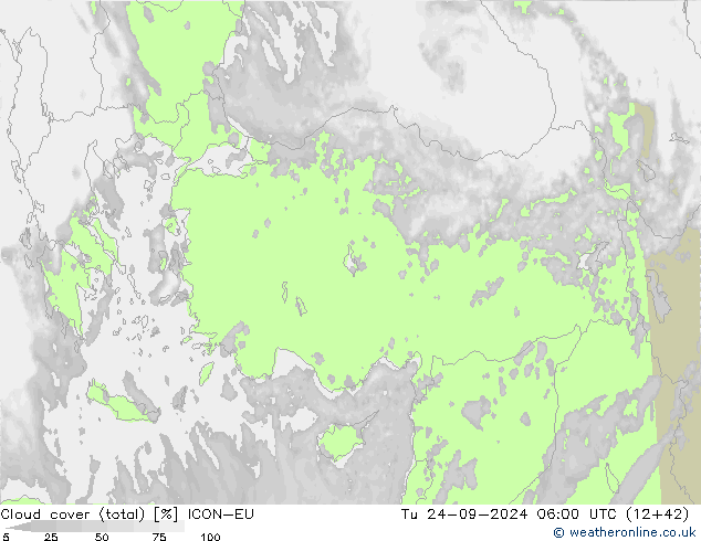 Nubi (totali) ICON-EU mar 24.09.2024 06 UTC