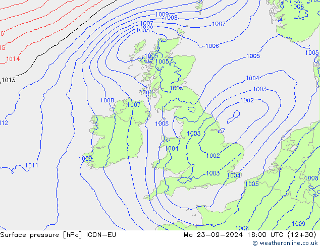 Pressione al suolo ICON-EU lun 23.09.2024 18 UTC