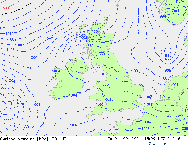 Pressione al suolo ICON-EU mar 24.09.2024 15 UTC