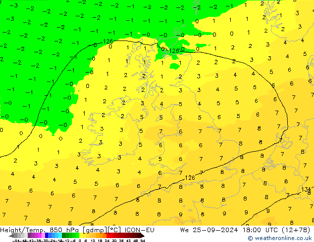 Height/Temp. 850 hPa ICON-EU We 25.09.2024 18 UTC