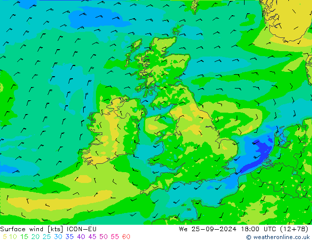 Surface wind ICON-EU We 25.09.2024 18 UTC