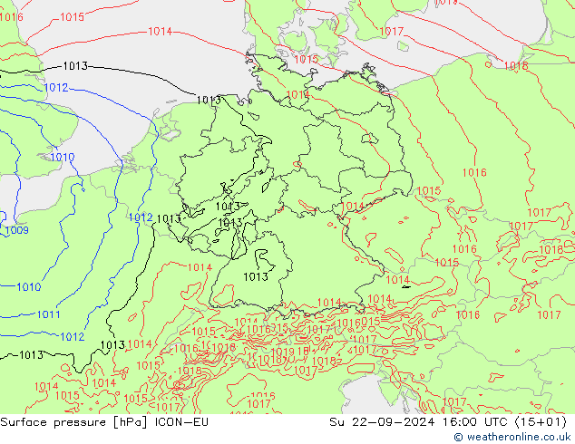 Surface pressure ICON-EU Su 22.09.2024 16 UTC