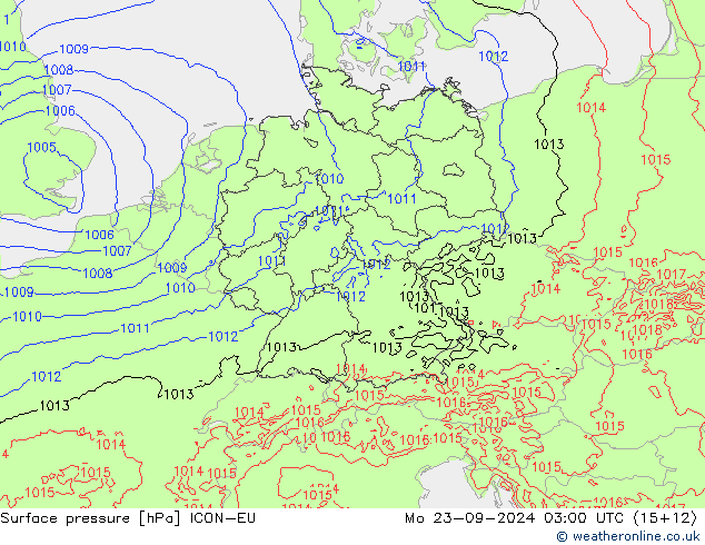 Surface pressure ICON-EU Mo 23.09.2024 03 UTC