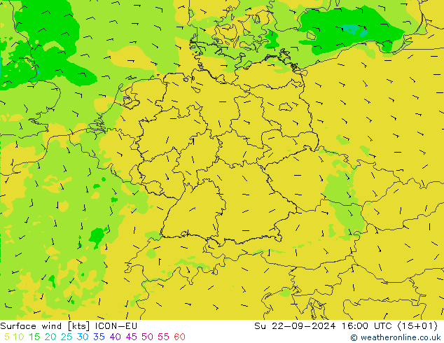 Vento 10 m ICON-EU Dom 22.09.2024 16 UTC