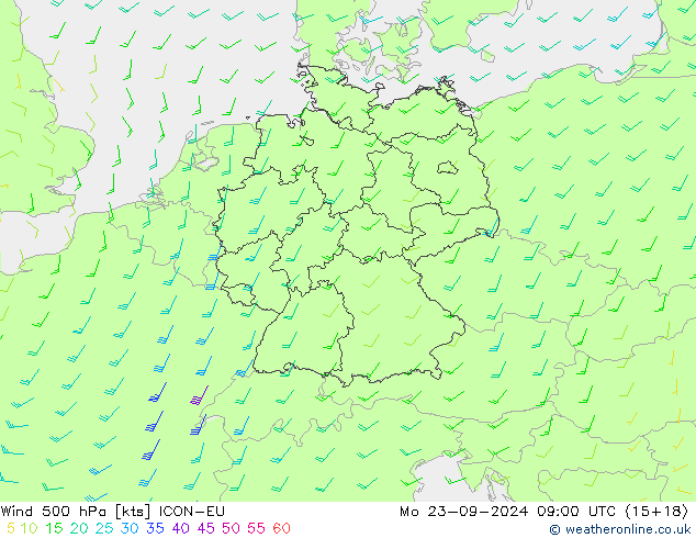 Vento 500 hPa ICON-EU lun 23.09.2024 09 UTC