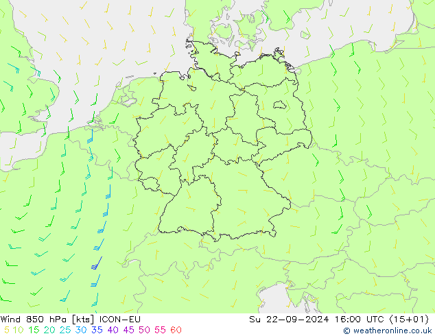 Vento 850 hPa ICON-EU dom 22.09.2024 16 UTC