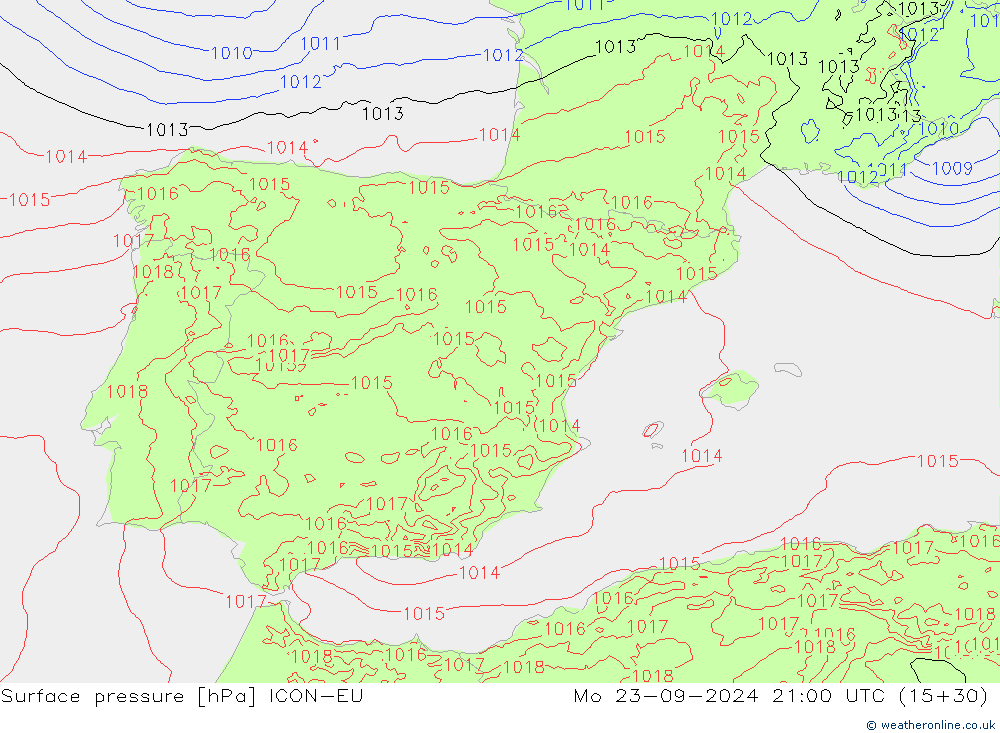 ciśnienie ICON-EU pon. 23.09.2024 21 UTC