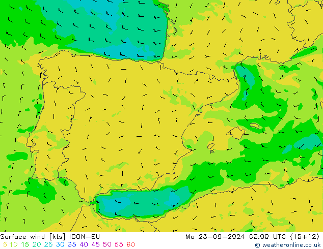 ветер 10 m ICON-EU пн 23.09.2024 03 UTC