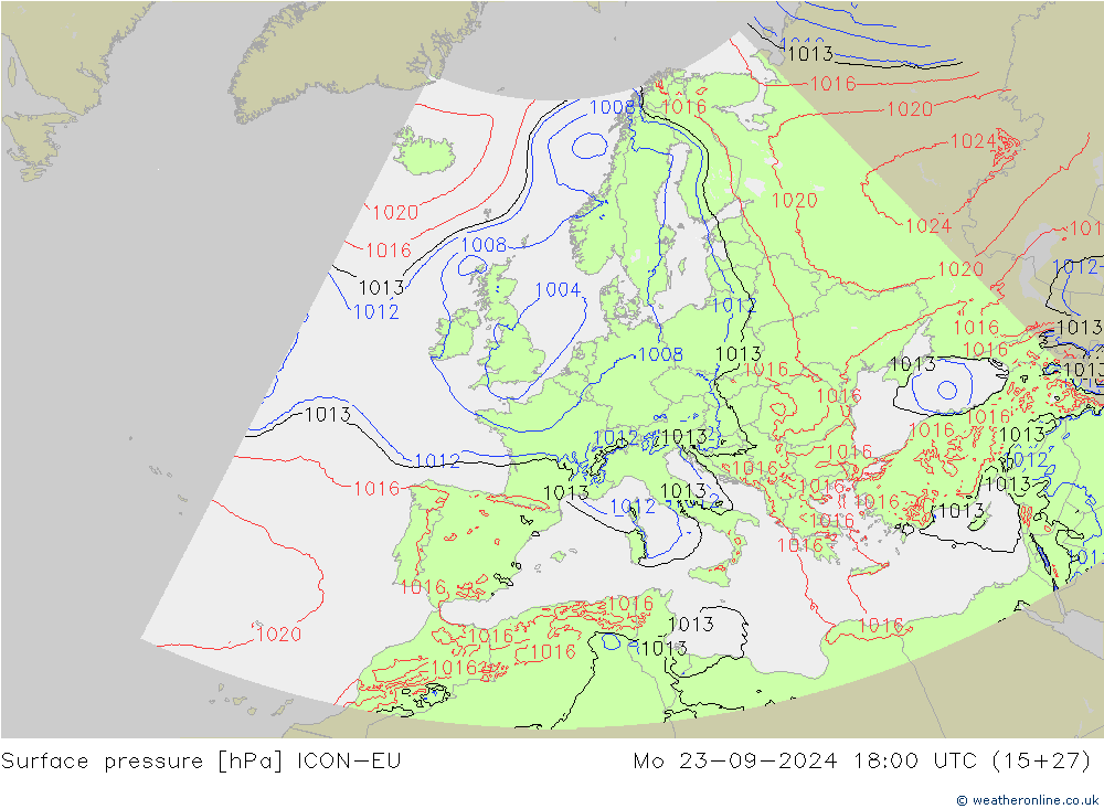 pressão do solo ICON-EU Seg 23.09.2024 18 UTC