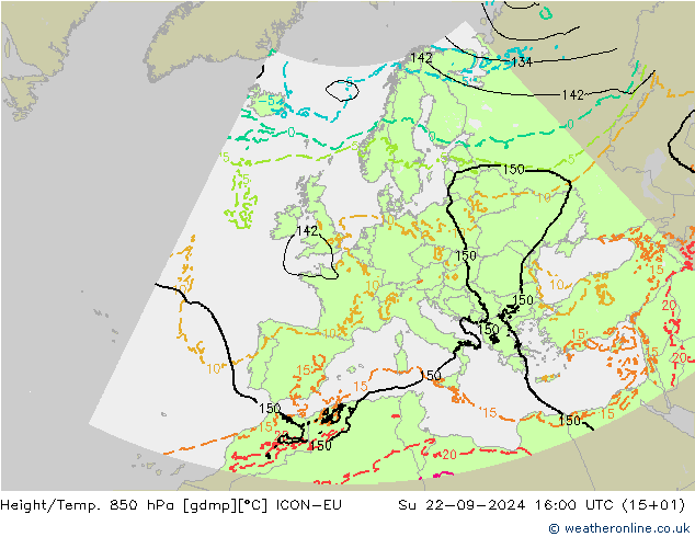 Height/Temp. 850 hPa ICON-EU 星期日 22.09.2024 16 UTC