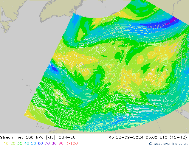 Stromlinien 500 hPa ICON-EU Mo 23.09.2024 03 UTC