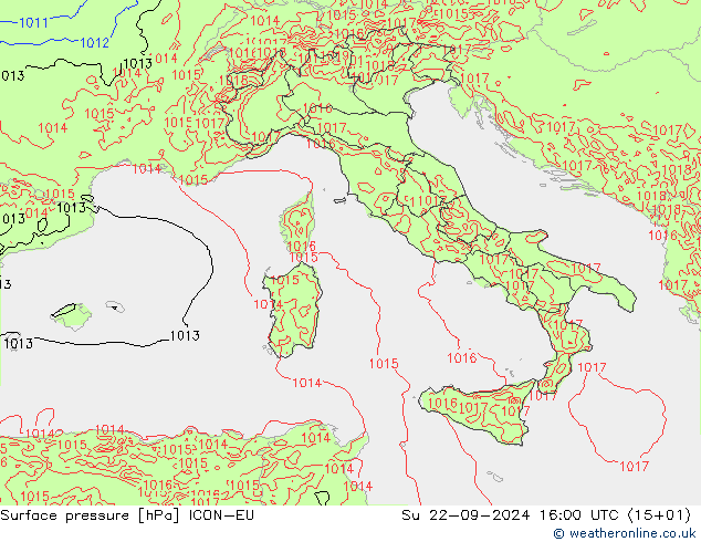 Surface pressure ICON-EU Su 22.09.2024 16 UTC