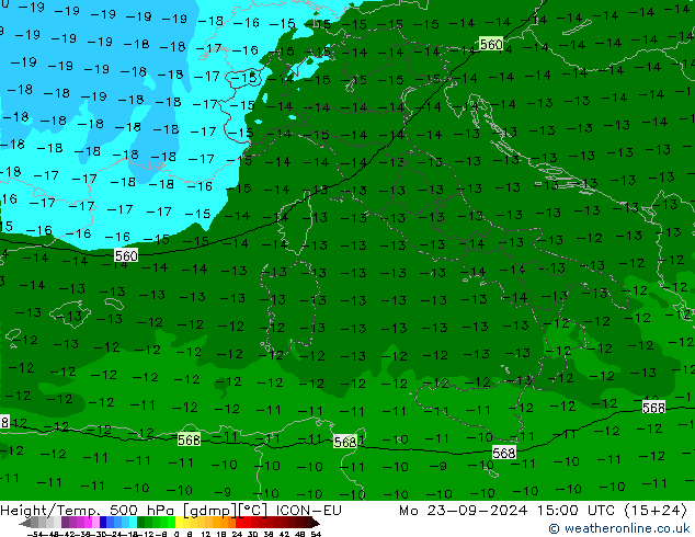 Height/Temp. 500 hPa ICON-EU  23.09.2024 15 UTC