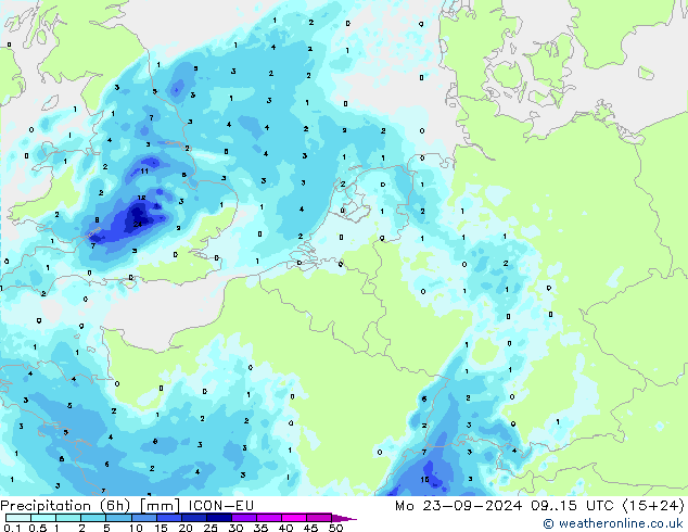 Nied. akkumuliert (6Std) ICON-EU Mo 23.09.2024 15 UTC