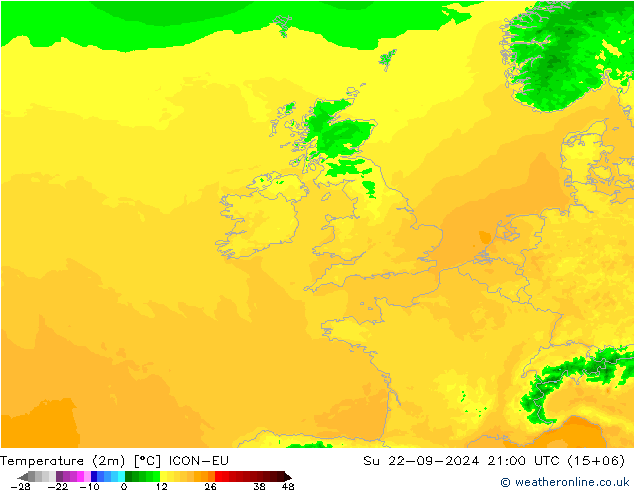 Temperature (2m) ICON-EU Ne 22.09.2024 21 UTC