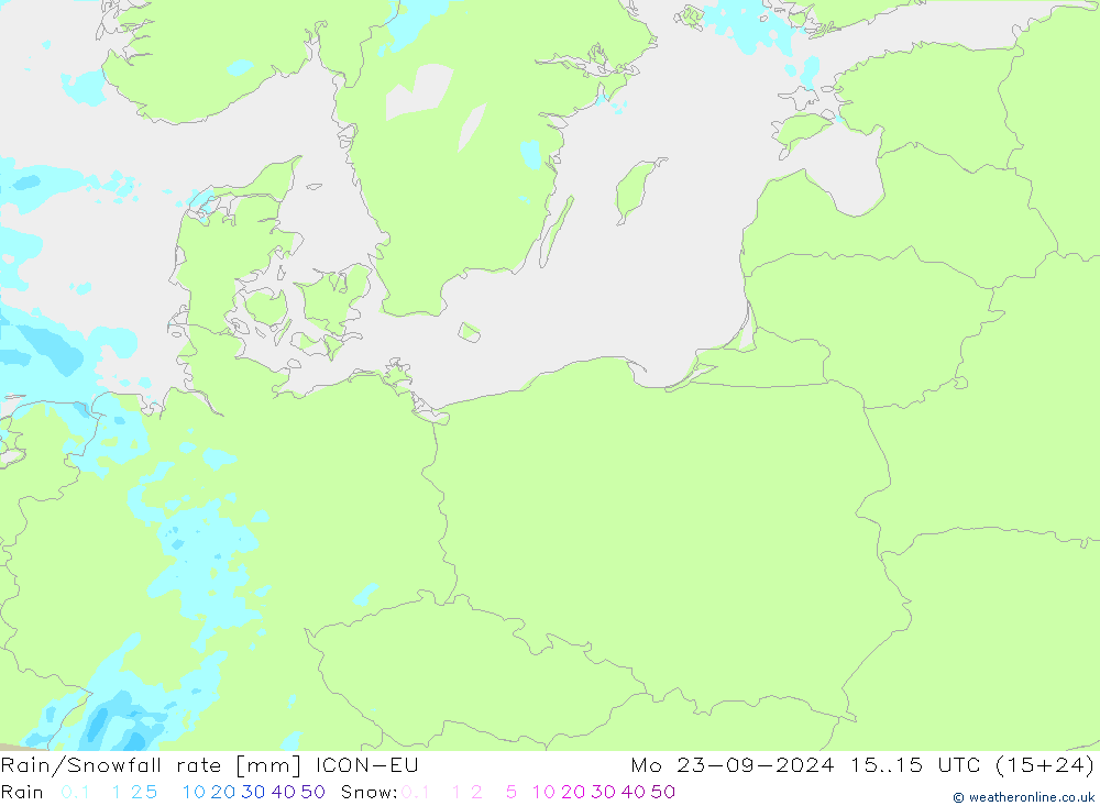 Rain/Snowfall rate ICON-EU Mo 23.09.2024 15 UTC