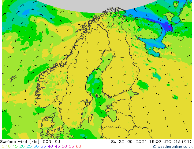 Viento 10 m ICON-EU dom 22.09.2024 16 UTC