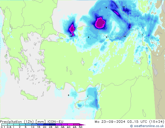 Precipitação (12h) ICON-EU Seg 23.09.2024 15 UTC