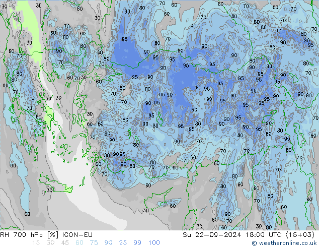 Humedad rel. 700hPa ICON-EU dom 22.09.2024 18 UTC