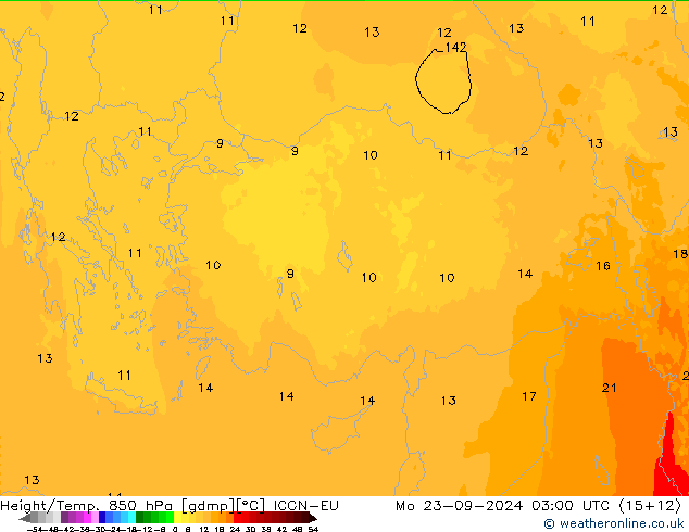 Height/Temp. 850 hPa ICON-EU pon. 23.09.2024 03 UTC