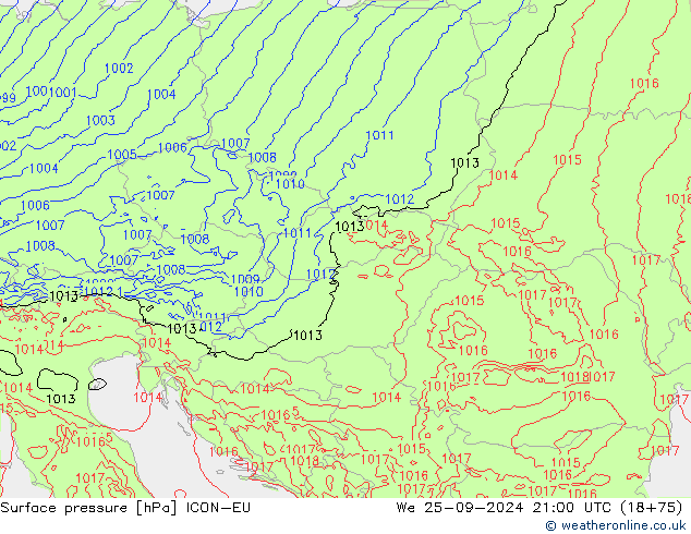 Surface pressure ICON-EU We 25.09.2024 21 UTC