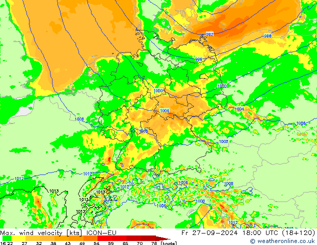 Max. wind velocity ICON-EU ven 27.09.2024 18 UTC