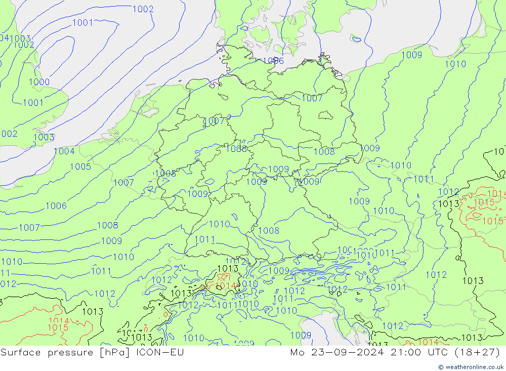 Surface pressure ICON-EU Mo 23.09.2024 21 UTC