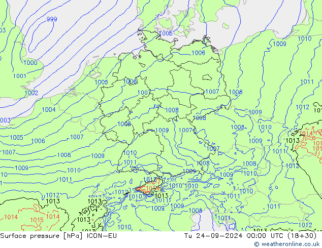 Surface pressure ICON-EU Tu 24.09.2024 00 UTC