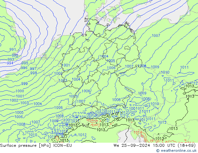 Pressione al suolo ICON-EU mer 25.09.2024 15 UTC