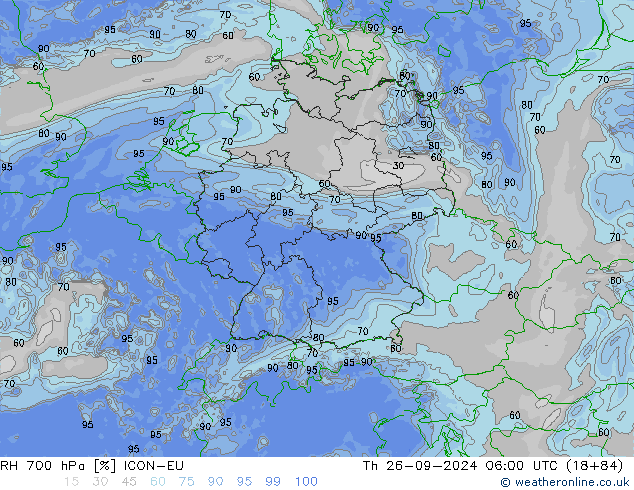 RH 700 hPa ICON-EU gio 26.09.2024 06 UTC